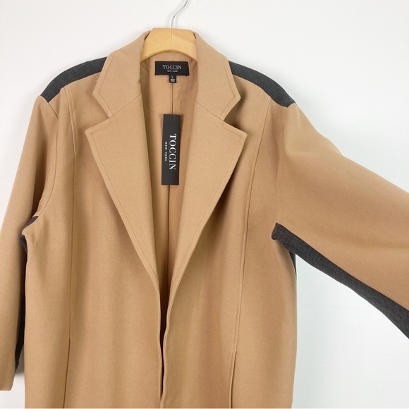 Toccin Colorblock Overcoat Camel/Flannel Large Camel Coat NWT - Picture 7 of 14